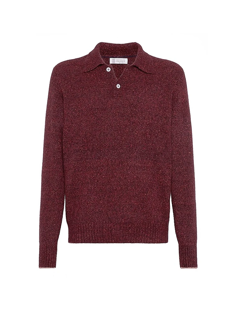 Flecked Alpaca, Wool, Silk and Cotton Knit Polo Shirt