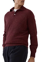 Flecked Alpaca, Wool, Silk and Cotton Knit Polo Shirt
