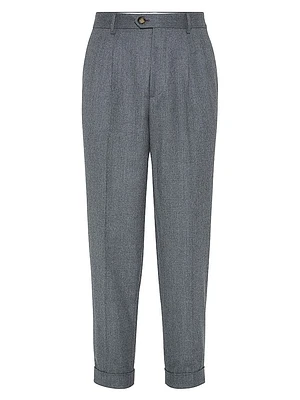 Virgin Wool Leisure Fit Trousers with Double Pleats
