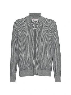 Cashmere Vanisé Chevron Cardigan with Zipper