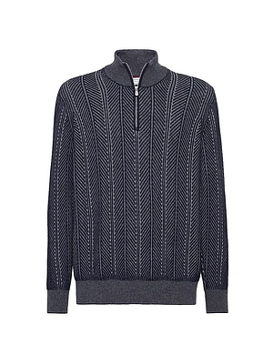 Cashmere Vanisé Chevron Sweater with Half Zip