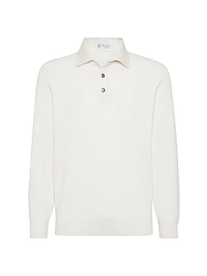 Cashmere English Rib Knit Polo Shirt
