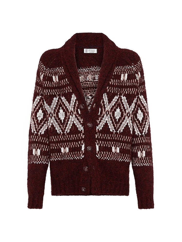 Alpaca, Virgin Wool and Cashmere Geometric Jacquard Cardigan
