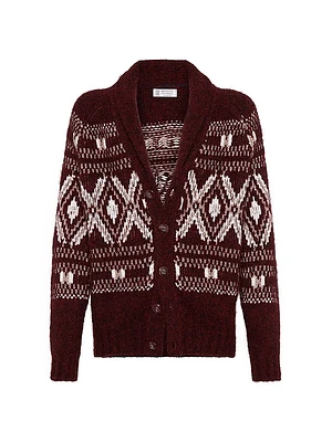 Alpaca, Virgin Wool and Cashmere Geometric Jacquard Cardigan