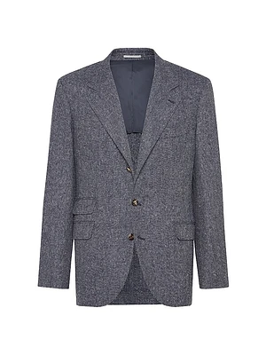 Wool and Cashmere Flecked Chevron Deconstructed Cavallo Blazer