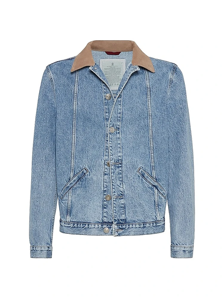 Denim Outerwear Jacket with Suede Collar