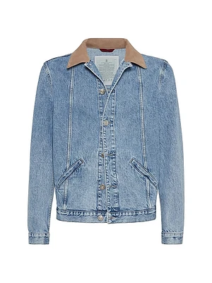 Denim Outerwear Jacket with Suede Collar