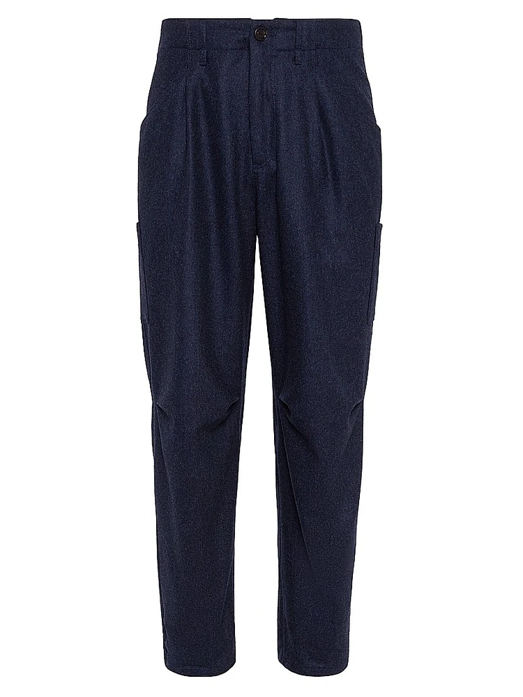 Virgin Wool Flannel Ergonomic Trousers with Patch Pockets