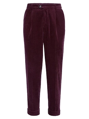 Garment Dyed Leisure Fit Trousers Cotton Corduroy with Pleat