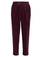 Garment Dyed Leisure Fit Trousers Cotton Corduroy with Pleat