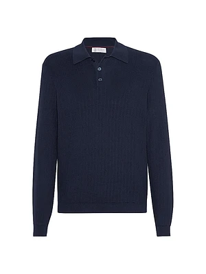 Honeycomb Stitch Rib Knit Polo Shirt