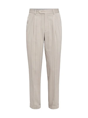 Silk Wide Chalk Stripe Twill Leisure Fit Trousers with Pleat