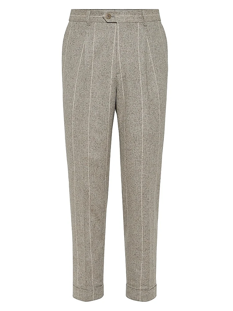 Silk Blend Flecked Chalk Stripe Leisure Fit Trousers with Pleat