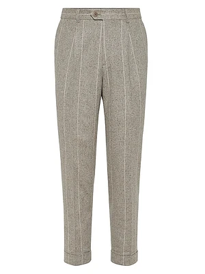Silk Blend Flecked Chalk Stripe Leisure Fit Trousers with Pleat
