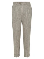 Silk Blend Flecked Chalk Stripe Leisure Fit Trousers with Pleat