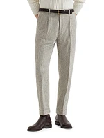 Silk Blend Flecked Chalk Stripe Leisure Fit Trousers with Pleat
