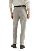 Silk Blend Flecked Chalk Stripe Leisure Fit Trousers with Pleat