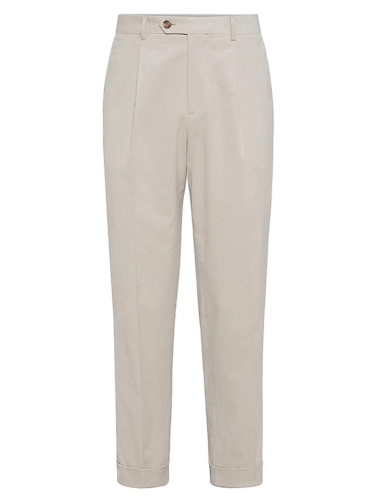 Sea Island Cotton Narrow Wale Corduroy Leisure Fit Trousers