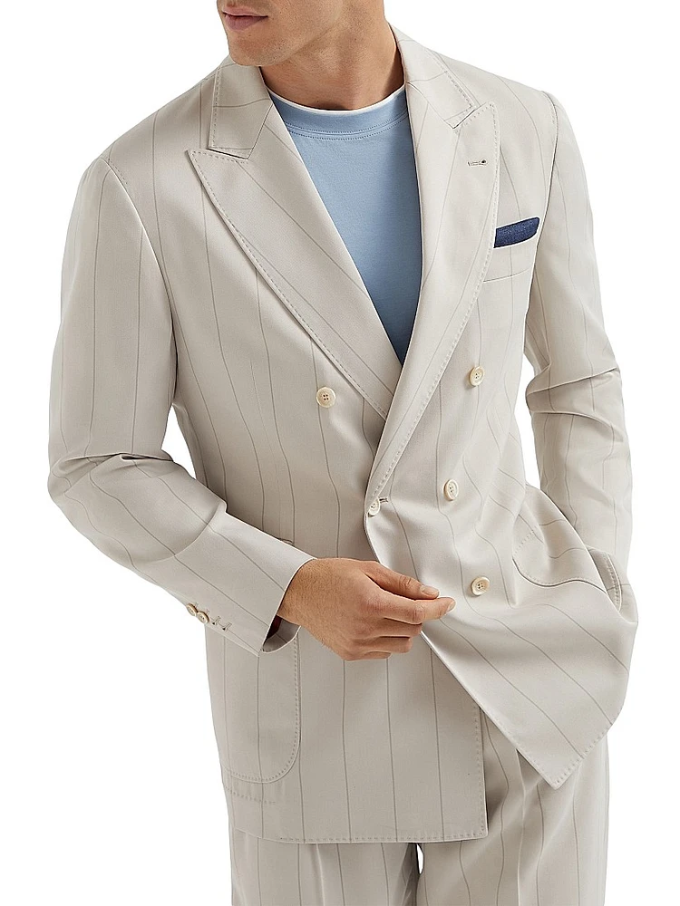Silk Wide Chalk Stripe Twill One and a Half Breasted Deconstructed Blazer