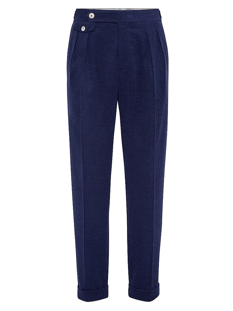 Wool Blend Corduroy Tailor Fit Trousers with Double Pleats