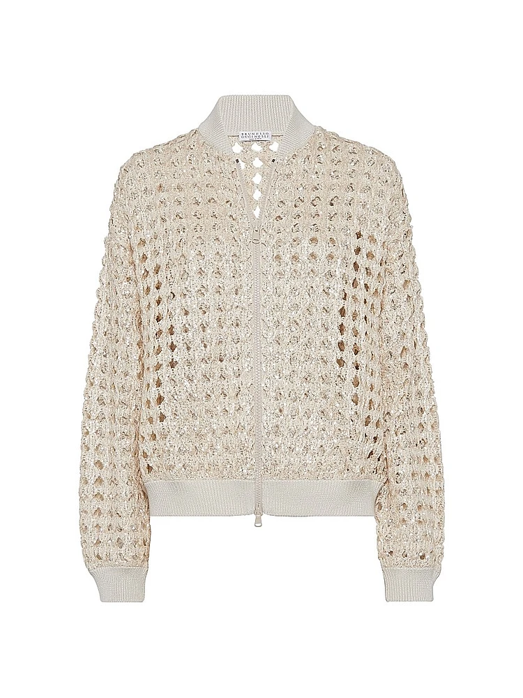 Dazzling Zellige Embroidery Knit Bomber Jacket