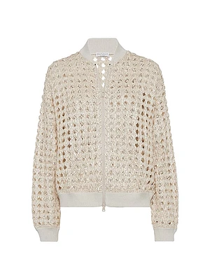 Dazzling Zellige Embroidery Knit Bomber Jacket