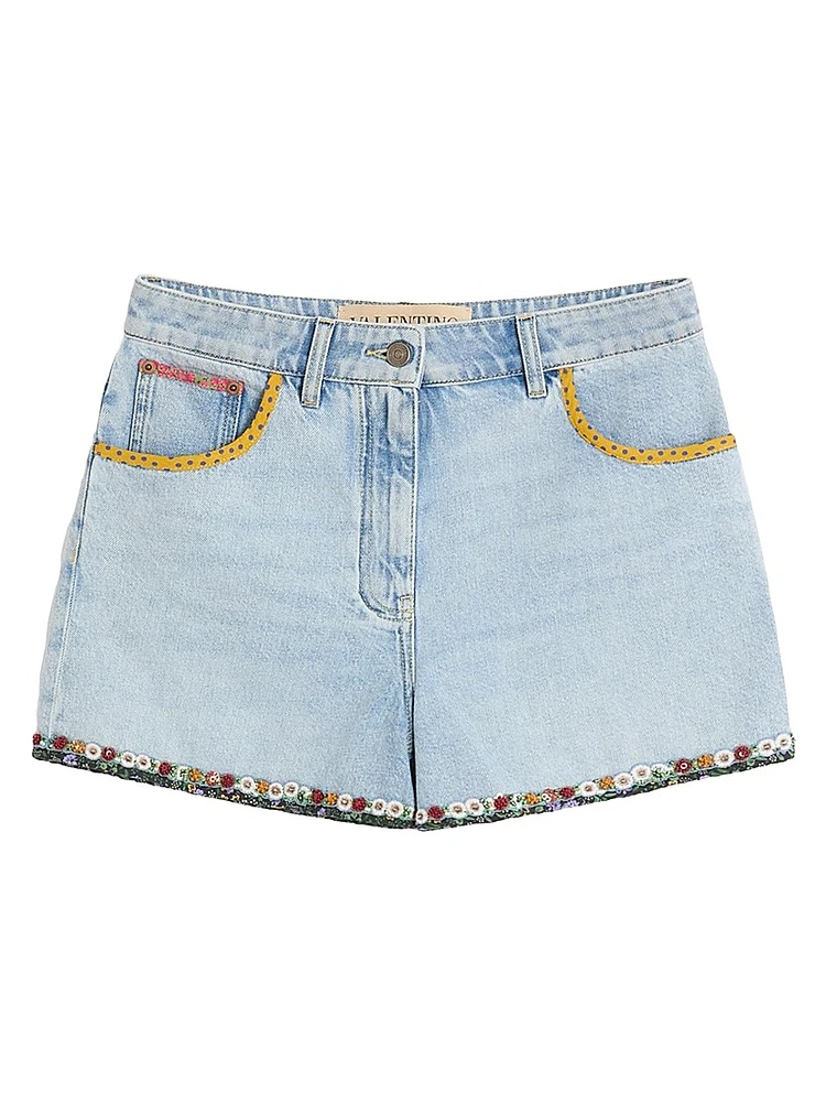 Embroidered Denim Shorts