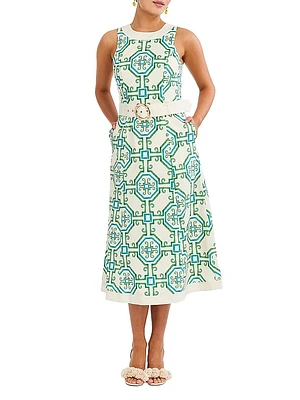 Louisa Tile-Print Midi-Dress