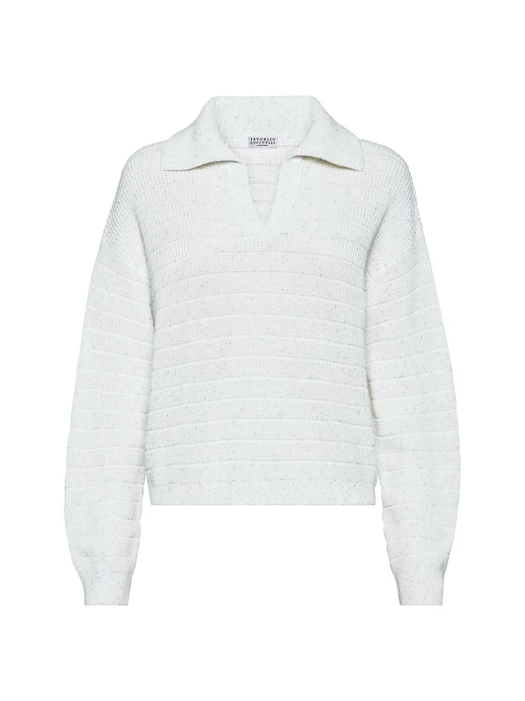 Textured Half English Rib Knit Polo Shirt