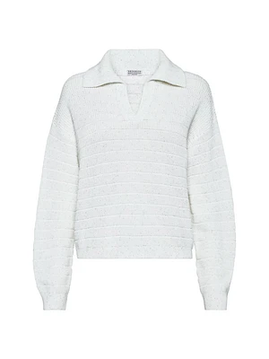 Textured Half English Rib Knit Polo Shirt