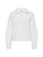 Textured Half English Rib Knit Polo Shirt