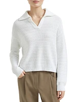 Textured Half English Rib Knit Polo Shirt