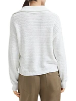Textured Half English Rib Knit Polo Shirt