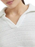 Textured Half English Rib Knit Polo Shirt