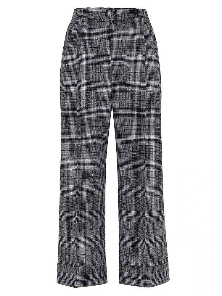 Virgin Wool Prince of Wales Cropped Sartorial Trousers