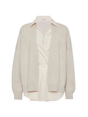 Cashmere English Rib Cardigan with Detachable Blouse
