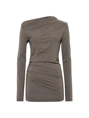 Techno Wool Jersey Long Sleeve Ruched T-Shirt with Shiny Detail