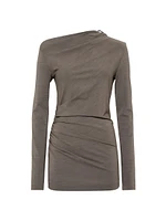 Techno Wool Jersey Long Sleeve Ruched T-Shirt with Shiny Detail