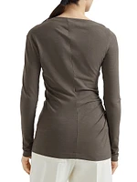 Techno Wool Jersey Long Sleeve Ruched T-Shirt with Shiny Detail