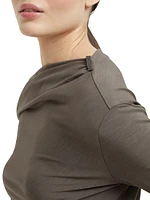 Techno Wool Jersey Long Sleeve Ruched T-Shirt with Shiny Detail