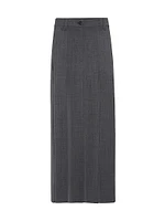 Techno Virgin Wool Gauze Long Pleated Skirt with Monili