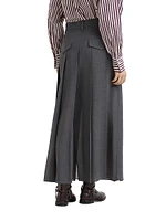 Techno Virgin Wool Gauze Long Pleated Skirt with Monili