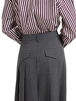 Techno Virgin Wool Gauze Long Pleated Skirt with Monili