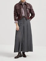 Techno Virgin Wool Gauze Long Pleated Skirt with Monili