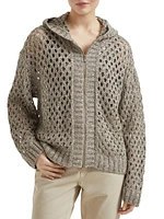 Silk and Linen Dazzling Net Hooded Cardigan