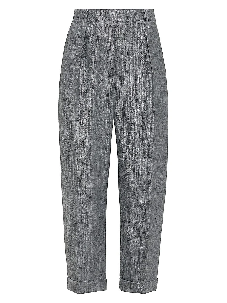 Sparkling Techno Virgin Wool Twill Pleated Chino Trousers