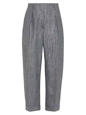 Sparkling Techno Virgin Wool Twill Pleated Chino Trousers