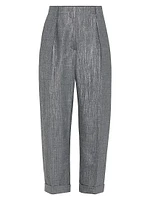 Sparkling Techno Virgin Wool Twill Pleated Chino Trousers