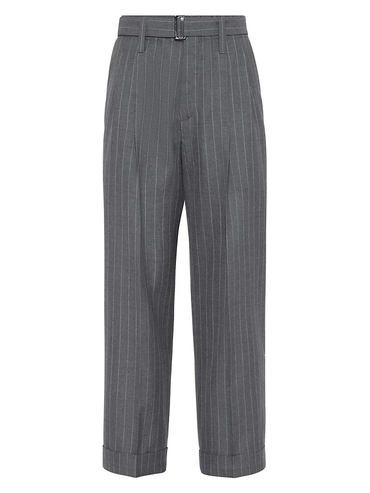 Virgin Wool Chalk Stripe Gauze Baggy Sartorial Trousers
