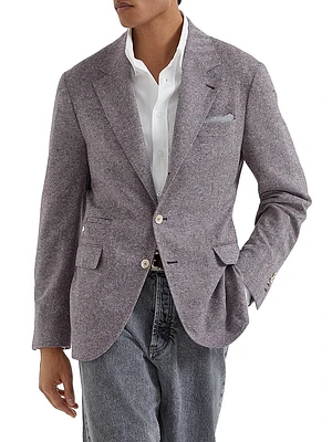 Wool and Cashmere Flecked Chevron Deconstructed Blazer